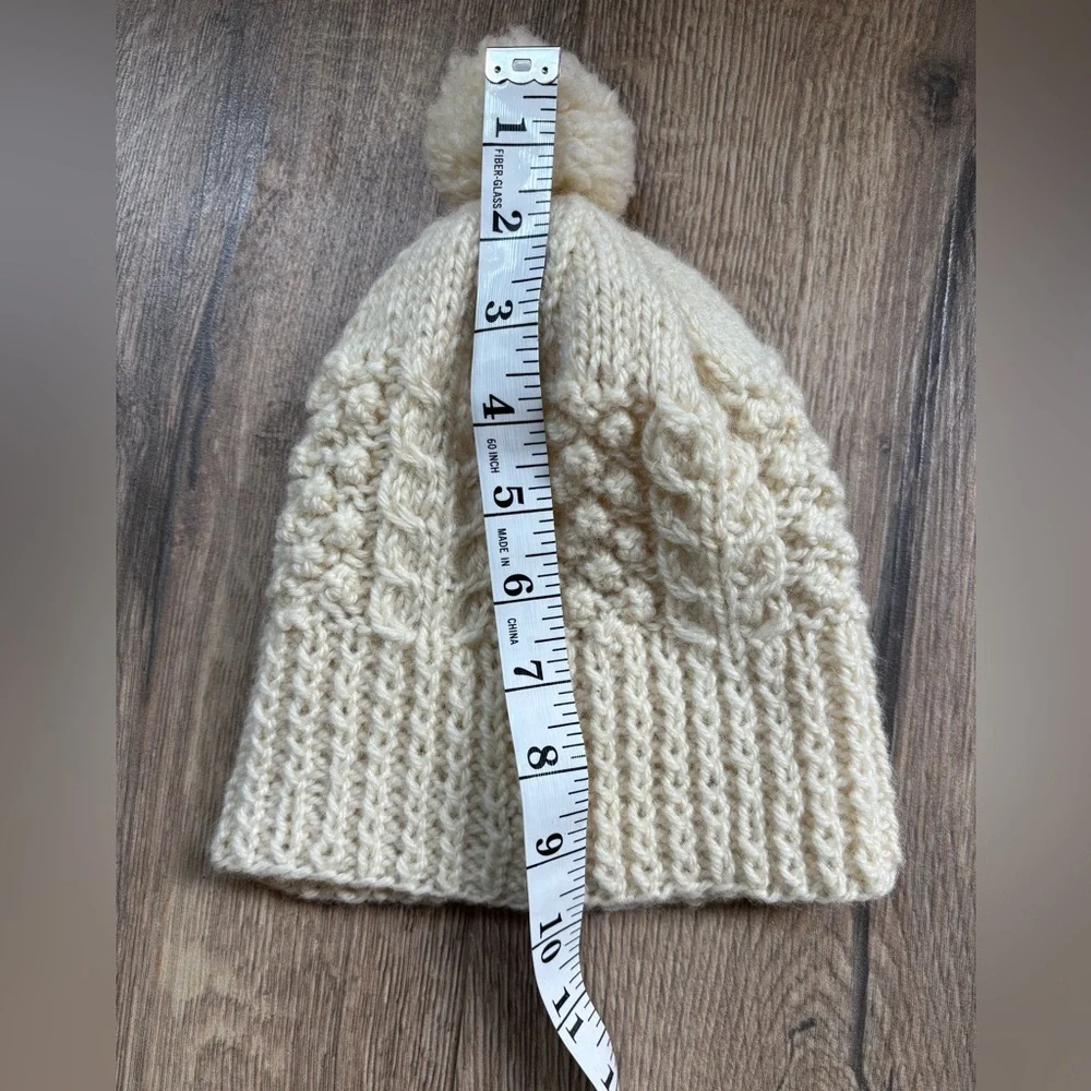 Handknit Wool Beanie with Pom – Cream Cable Knit Woodsy Cottagecore
